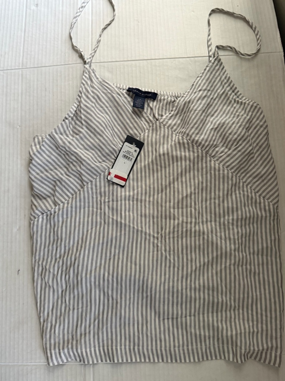Tommy Hilfiger Striped Pajama Tank Top Women’s Large Gray‎ Sleepwear Cami NWT